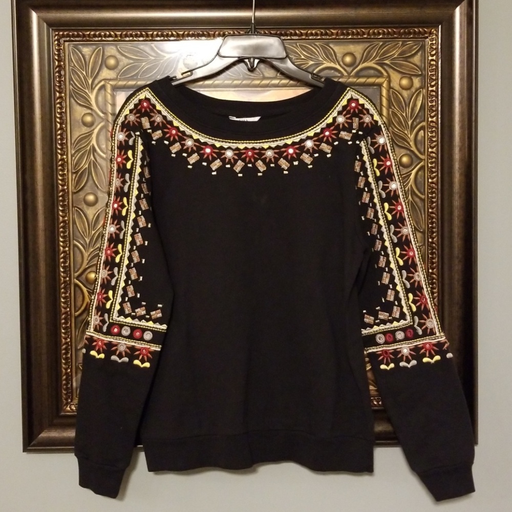 Black Embroidered Boatneck Sweatshirt - Women